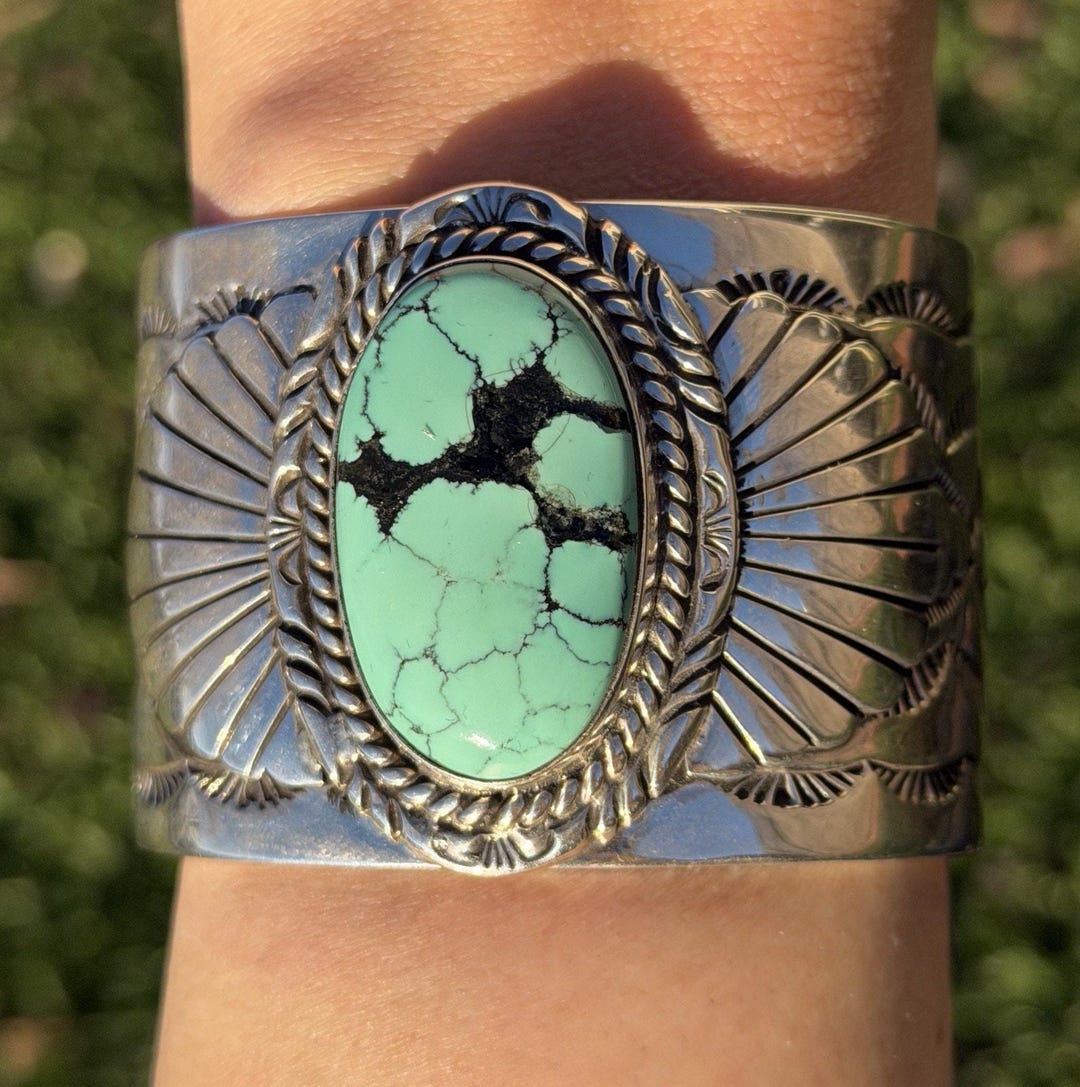 Navajo Native American Sterling Silver Blue Turquoise Cuff Bracelet ...