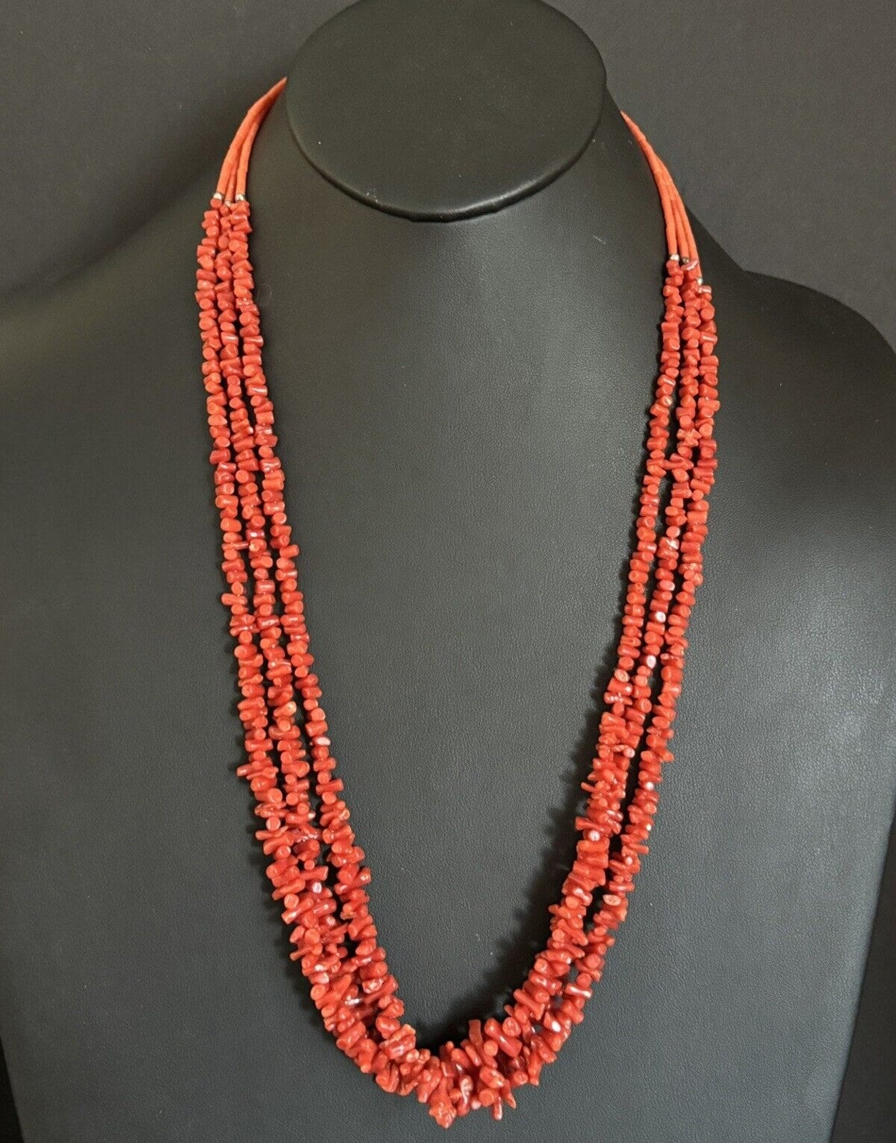 Native American Sterling Silver Multi Strand Red Coral Bead