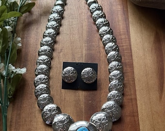 Navajo Sterling Silver Turquoise Stamped Pillow Beads Bead