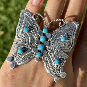 Navajo Sterling Silver Blue Turquoise Butterfly Adjustable Ring. June Defauito
