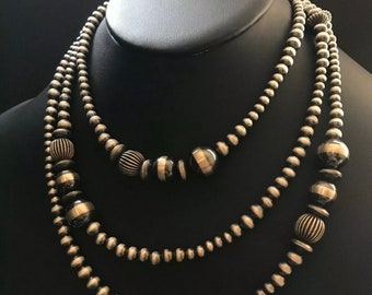 Sterling Silver Pearls Bead Necklace. 60 inch.