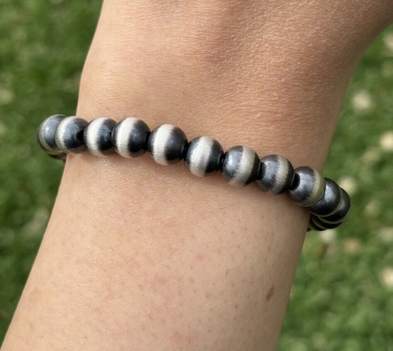 Sterling Silver Oxidized Stretch 5mm Bead Bracelet - Made in the USA Sterling Silver Oxidized Stretch 5mm Bead Bracelet - Made in the USA