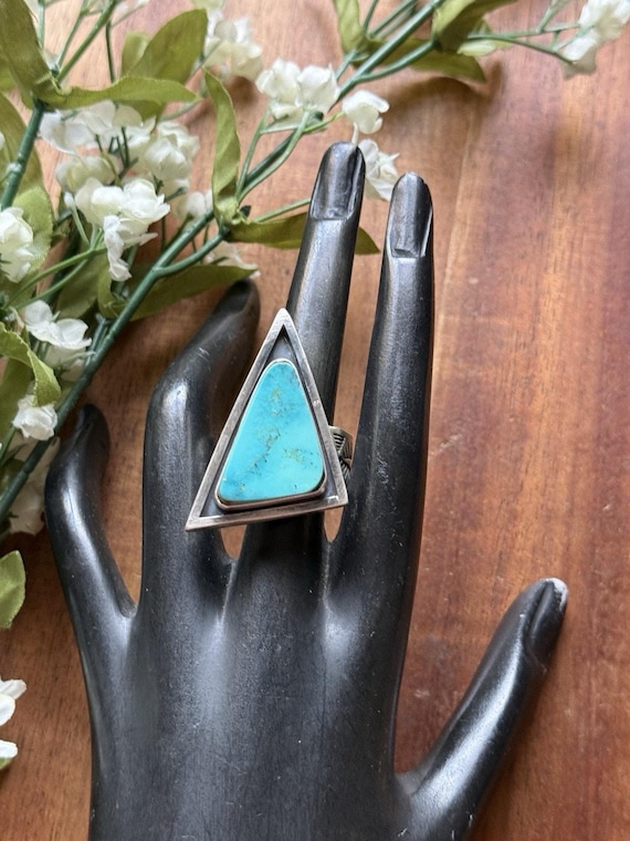 アクセサリー Native American Turquoise Sterling Ring Native American Sterling Silver Turquoise Adjustable Ring. K