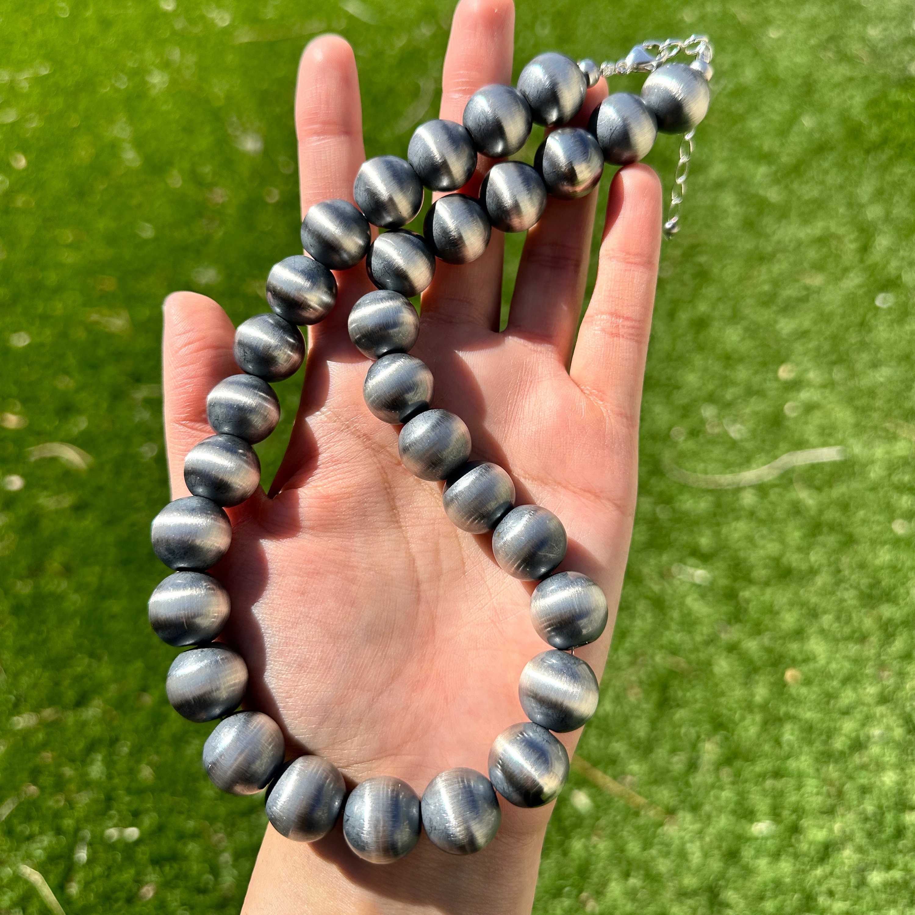 14mm Southwestern 925 Sterling Silver Pearls Bead Necklaces