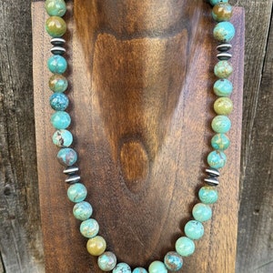 Southwestern 925 Sterling Silver Turquoise Bead Necklace. 22 inch
