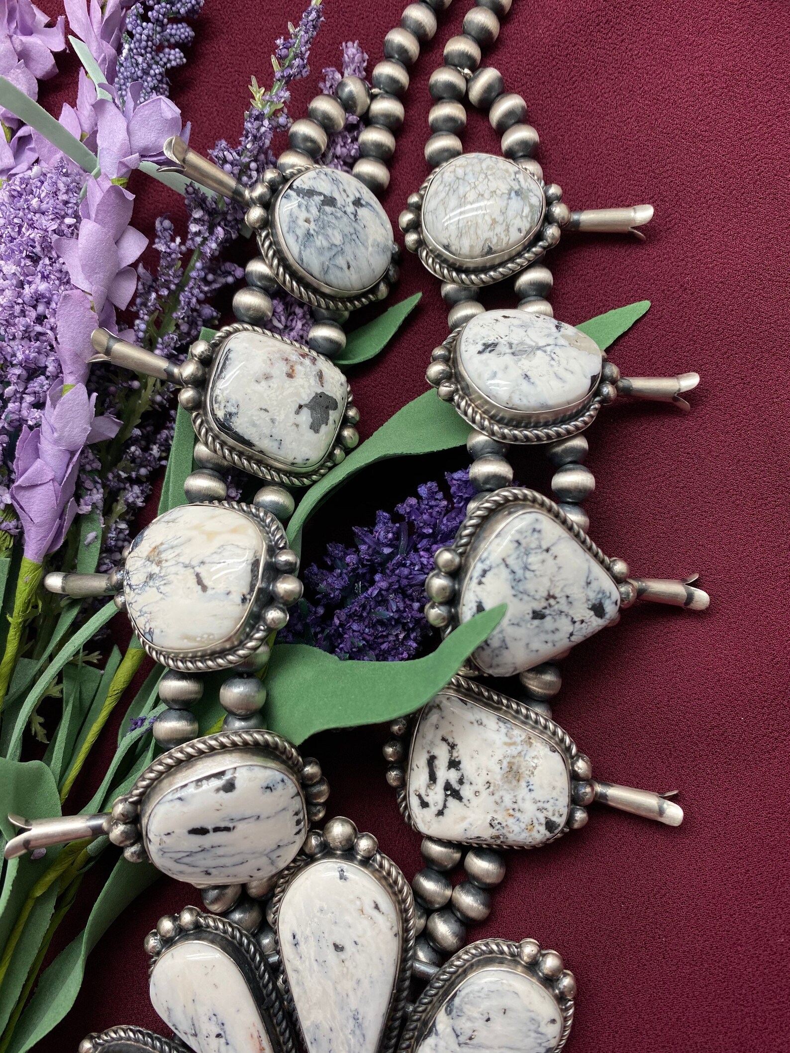 Navajo Sterling Silver White Buffalo Turquoise Squash Blossom Etsy