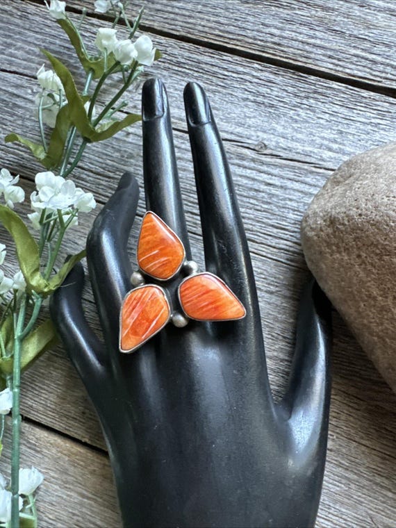 Jimmy Garcia Sterling Silver Orange Spiny Oyster Adjustable Ring