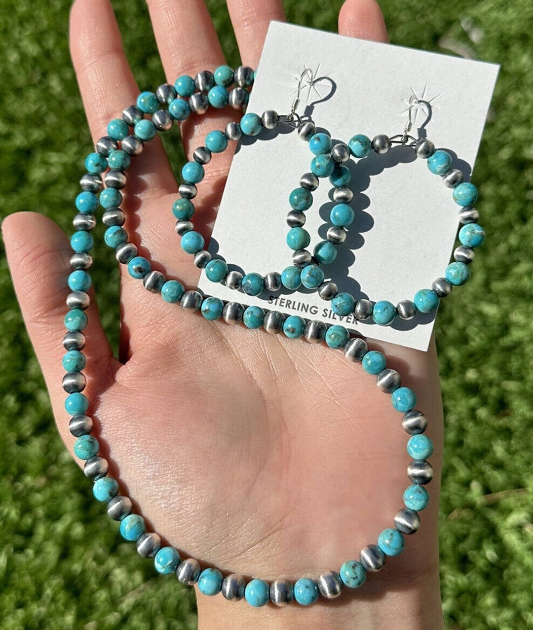 Collier Fantaisie Turquoise Bleu Argenté, Perles Verre, Pour Robe Mariée Soirée, Neuf