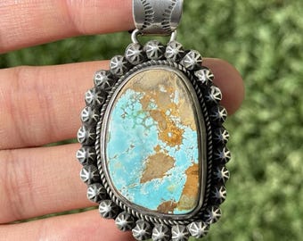 Colgante Navajo de plata de ley con turquesa azul Royston. E. Etta Endito. Regalo.