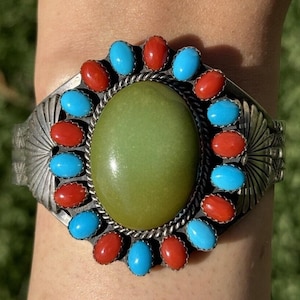 Mens Navajo Sterling Silver Orville Jack Turquoise Cuff Bracelet Daniel Mike