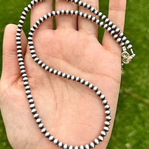 4mm Southwestern 925 Sterling Silver Pearls Bead Necklaces &quot;Navajo Style&quot;