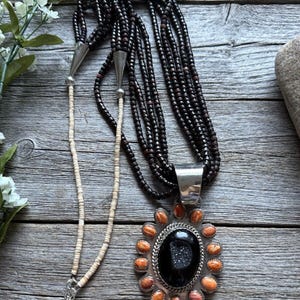 Vintage Pawn Native Sterling Silver Orange Spiny Oyster Pendant Necklace Set B