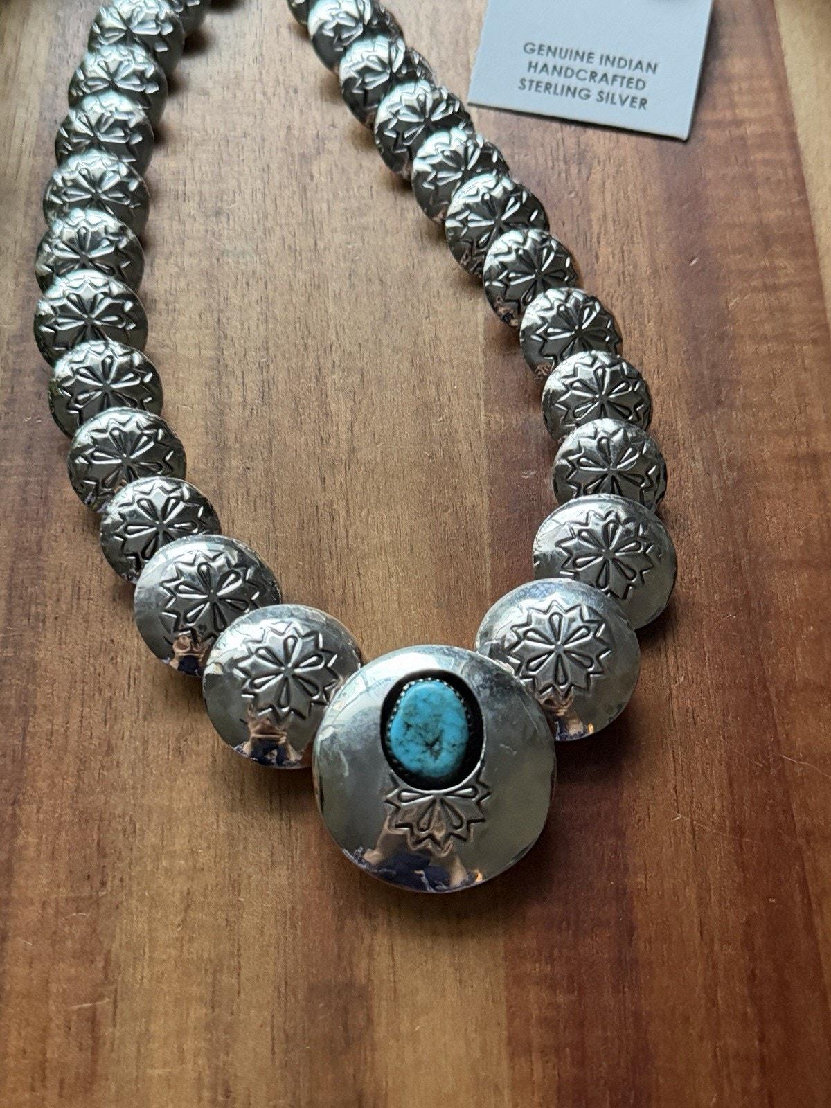 Navajo Sterling Silver Turquoise Stamped Pillow Beads Bead