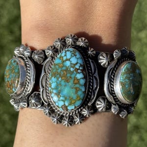Navajo Native Sterling Silver Kingman Turquoise Cuff Bracelet J Nelson