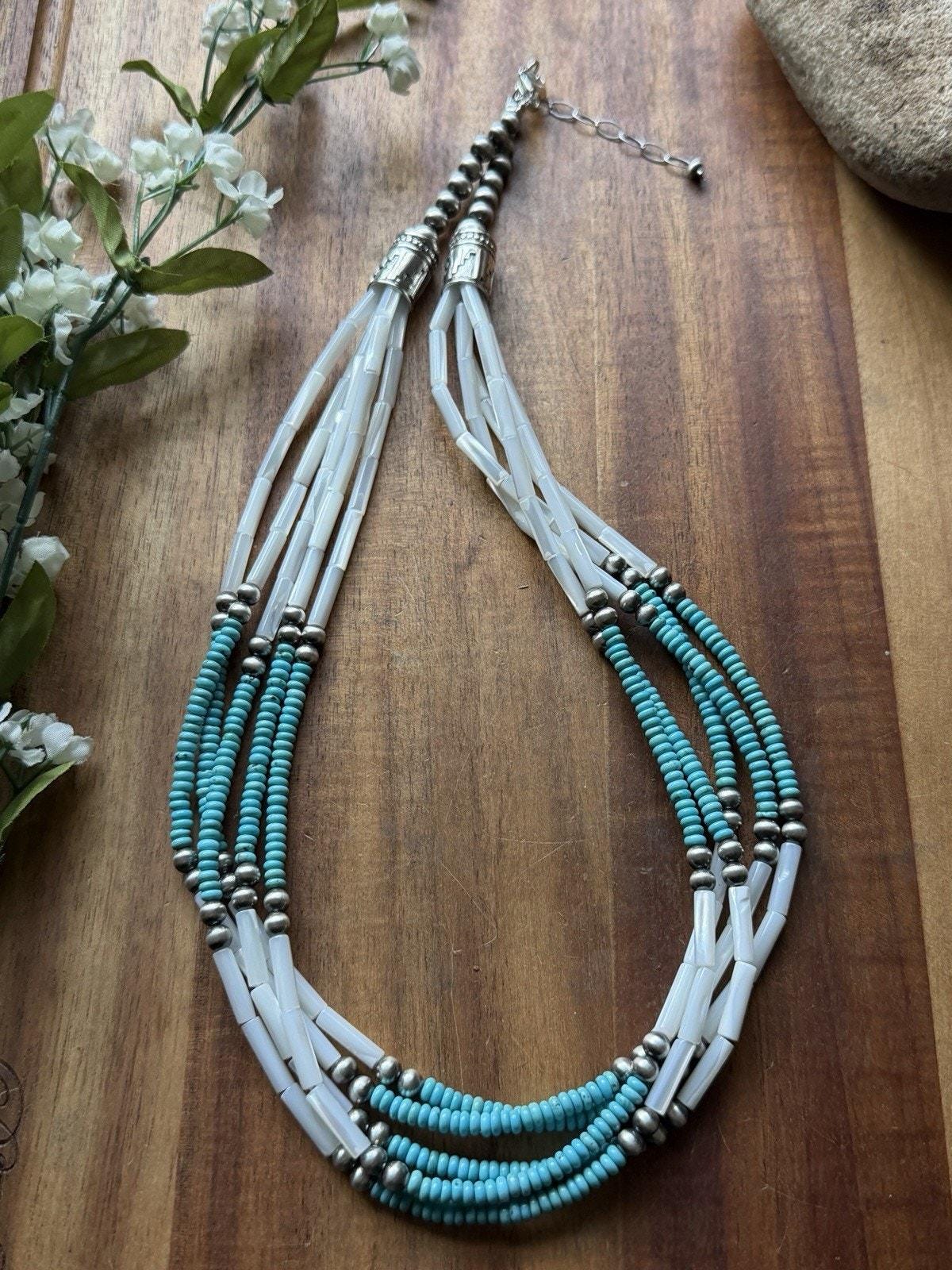 Sterling Silver Multi Strand MOP Mother of Pearl Turquoise Bead ...