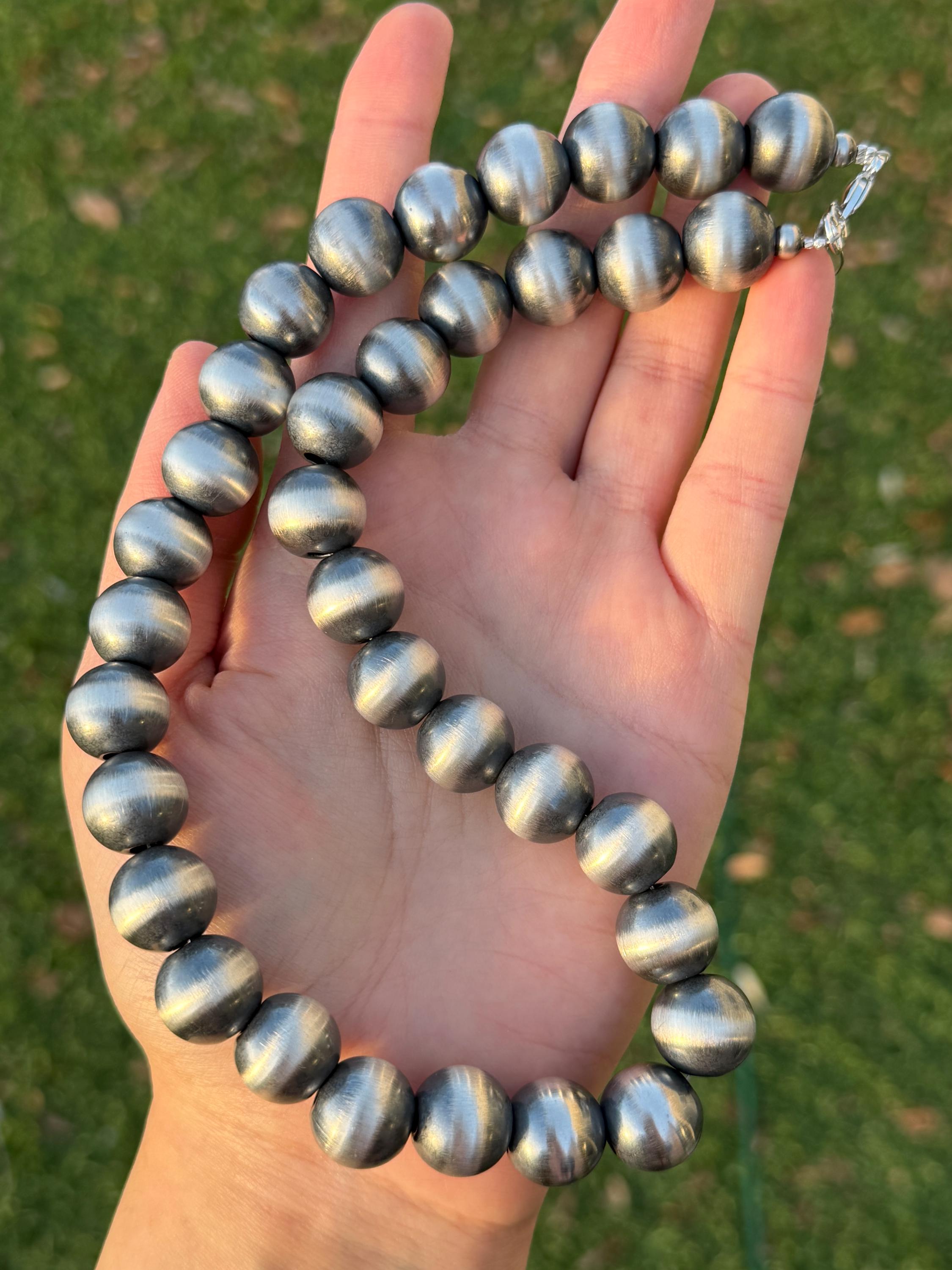 14mm Southwestern 925 Sterling Silver Pearls Bead Necklaces