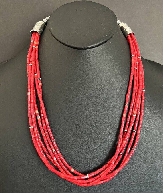 Sterling Silver Multi Strand Red Coral Bead Necklace 22 Inch - Etsy
