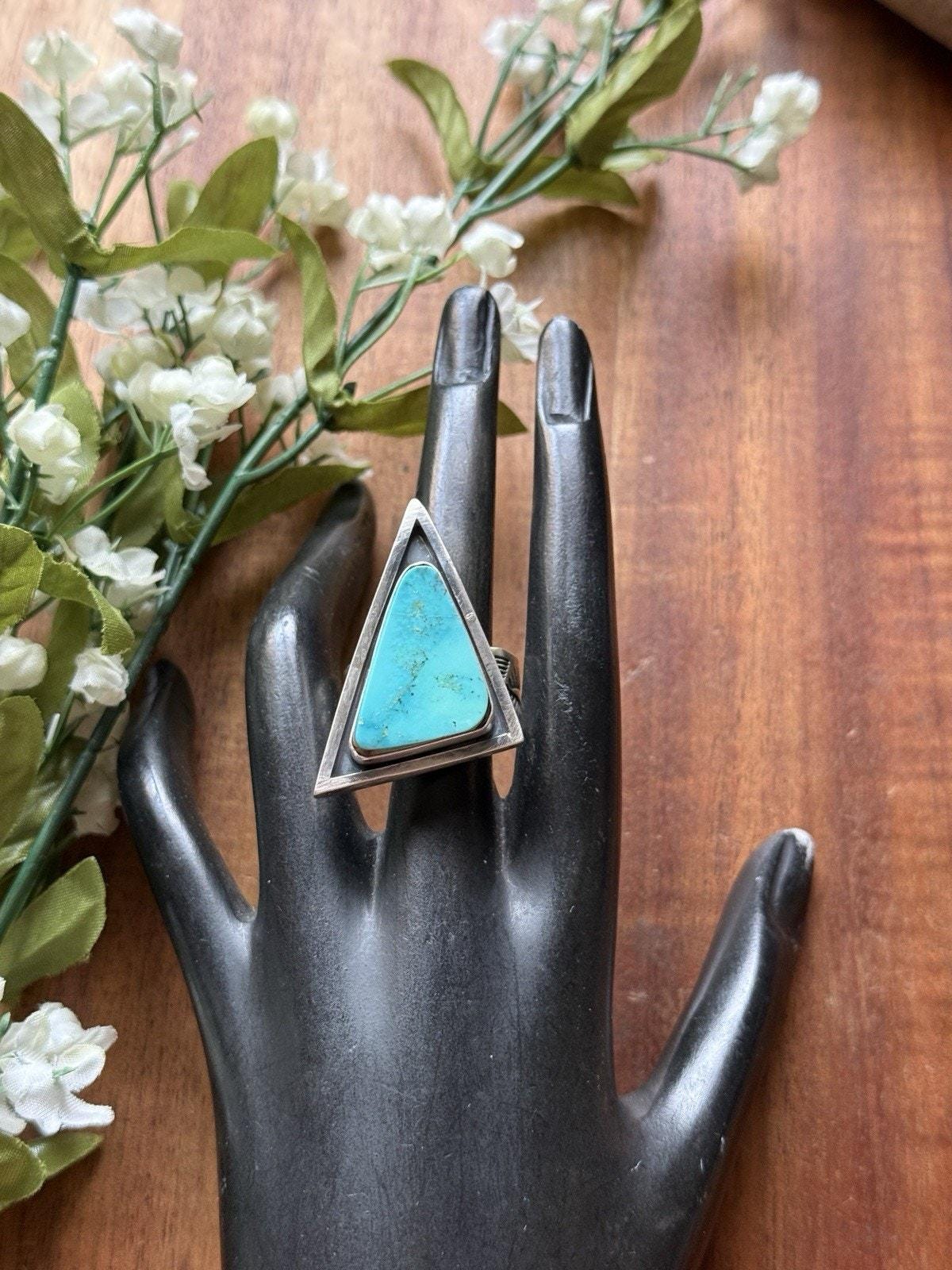 Native American Sterling Silver Turquoise Adjustable Ring. K