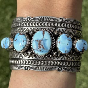 Navajo Sterling Silber Golden Hill Türkis Manschette Armband H Piasso