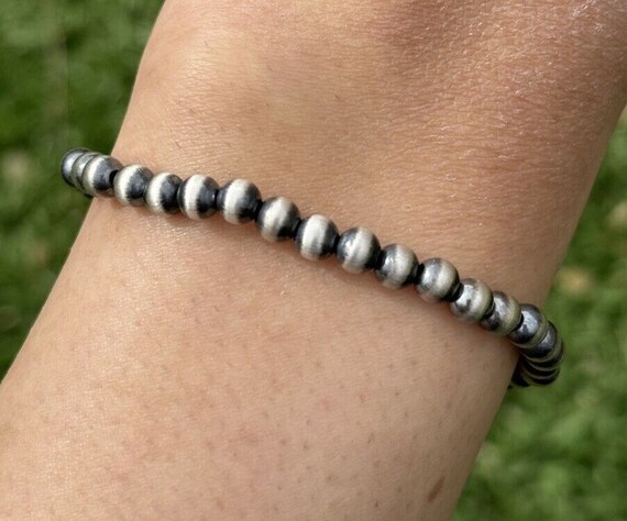 Sterling Silver Oxidized Stretch 5mm Bead Bracelet - Made in the USA Sterling Silver Oxidized Stretch 5mm Bead Bracelet - Made in the USA