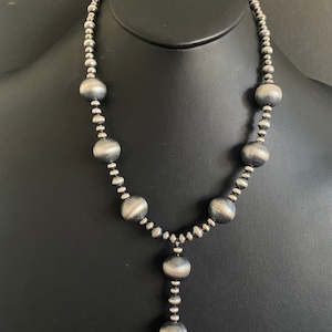 Sterling Silver Graduated Pearls Bead Necklace 26 Inch. Lariat Y