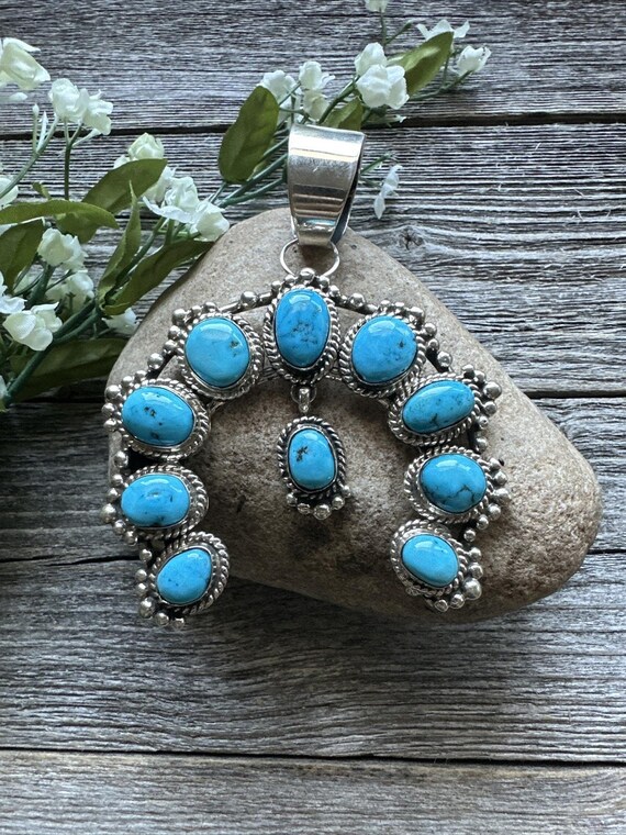 Navajo Sterling Silver Turquoise Naja Pendant. Kee J - Etsy