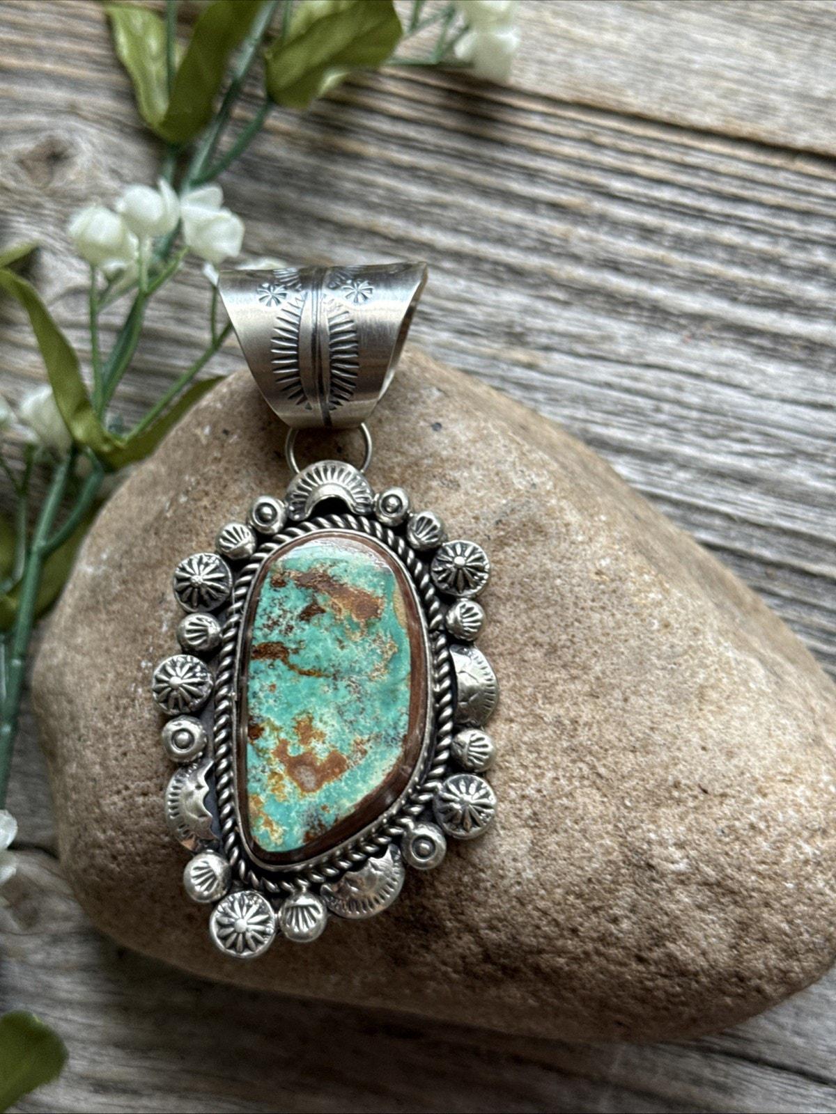 Navajo Sterling Silver Royston Turquoise Pendant. K Yazzie. Gift