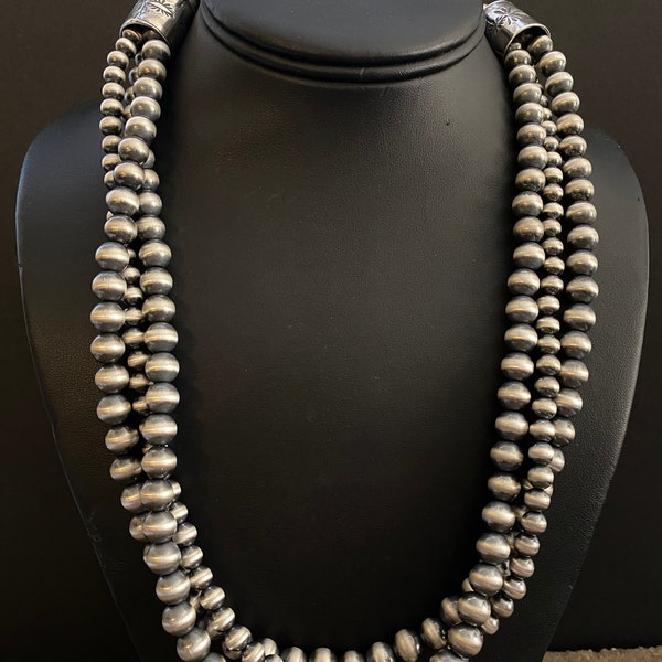 Sterling Silver Multi Strand Pearls Bead Necklace. 20 inch.