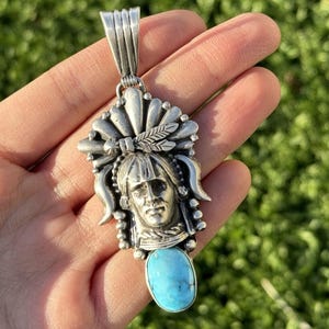 Navajo 925 Sterling Silber Türkis Indianerhäuptling Anhänger Südwestern