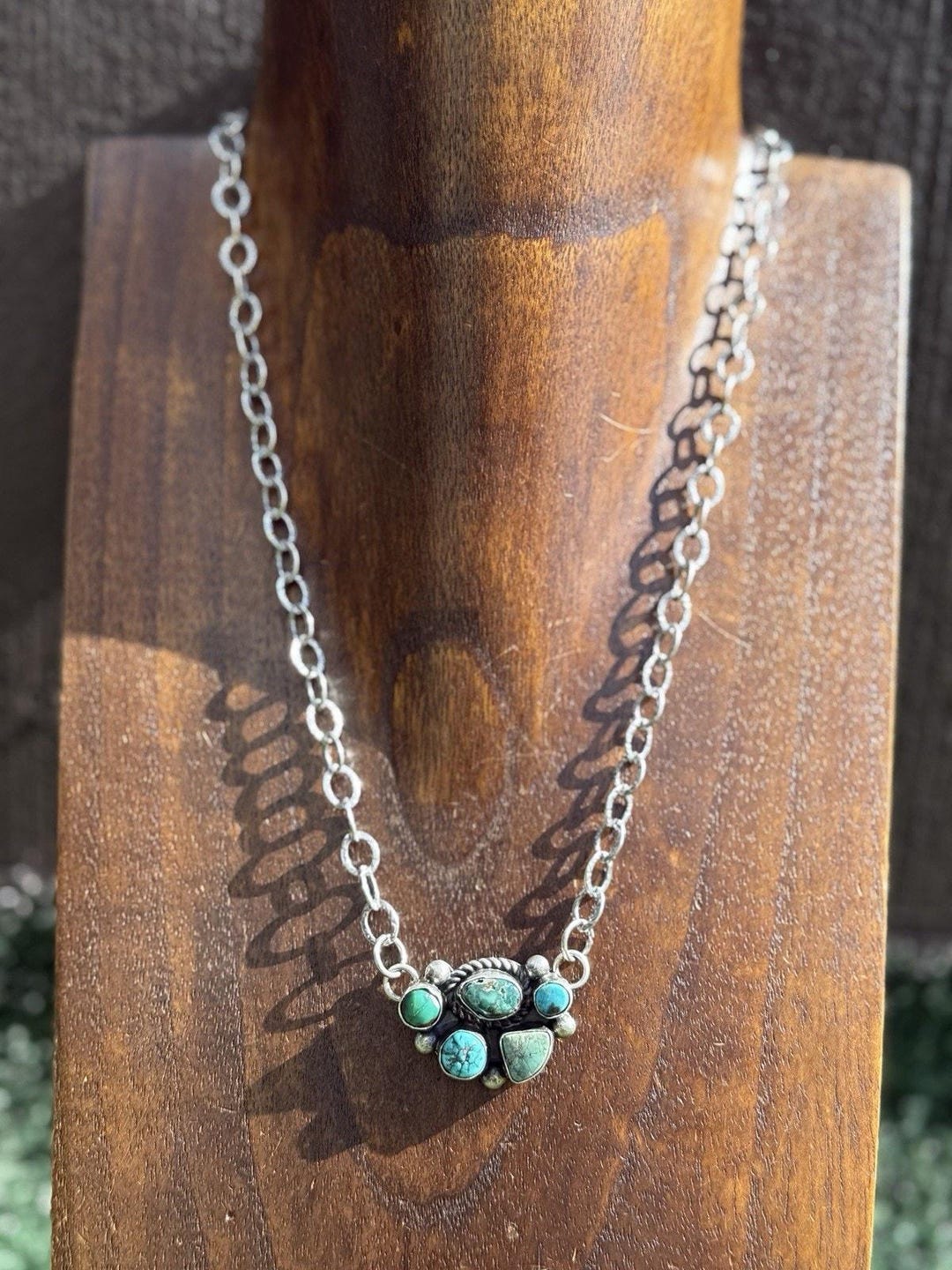 Navajo Sterling Silver Blue Turquoise Cluster Adjustable Chain