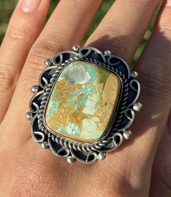 Native American Sterling Silver Turquoise Adjustable Ring. C