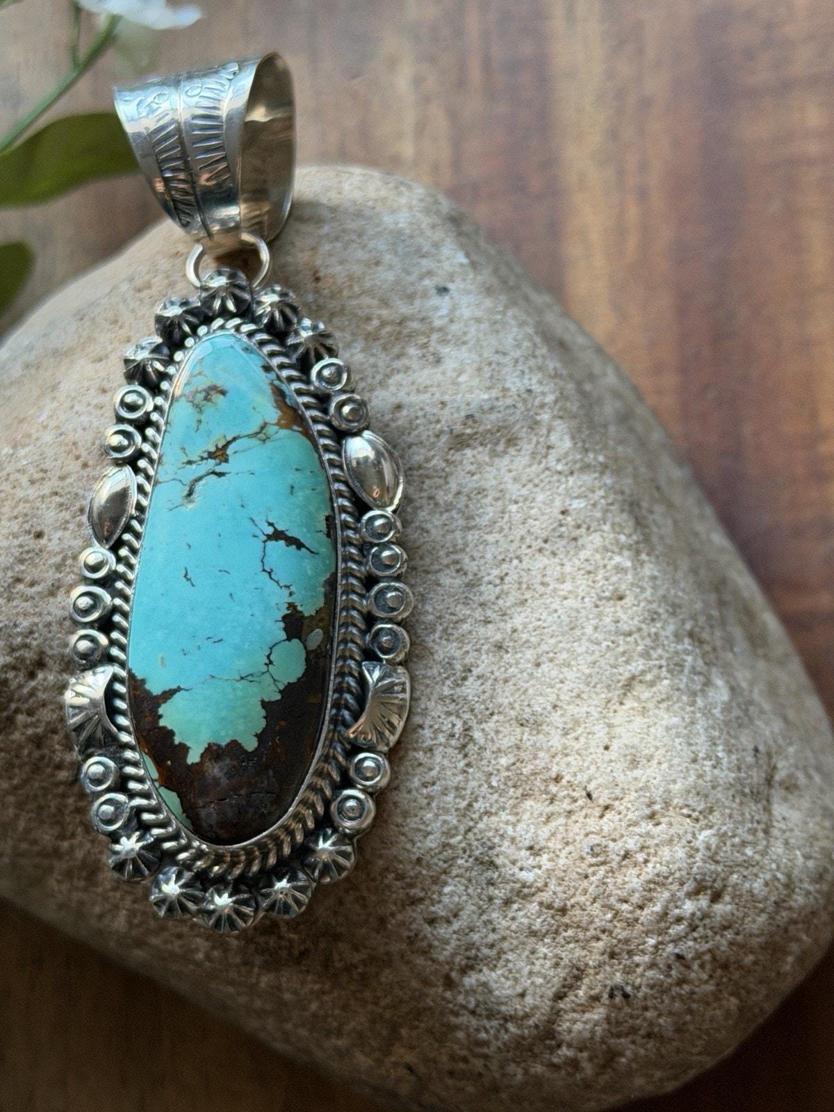 Navajo Sterling Silver Blue Turquoise Handmade Pendant K Yazzie Gift - Etsy
