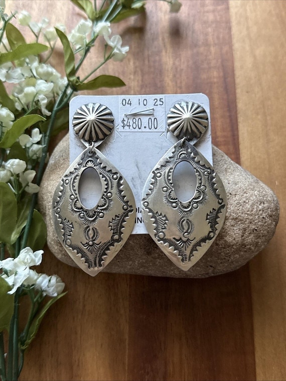 Navajo Sterling Silver Stamped Leaf Earrings. VJP Vincent - Etsy