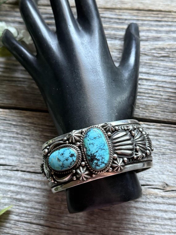 Navajo Native Sterling Silver Turquoise Cuff Bracelet H Piasso - Etsy