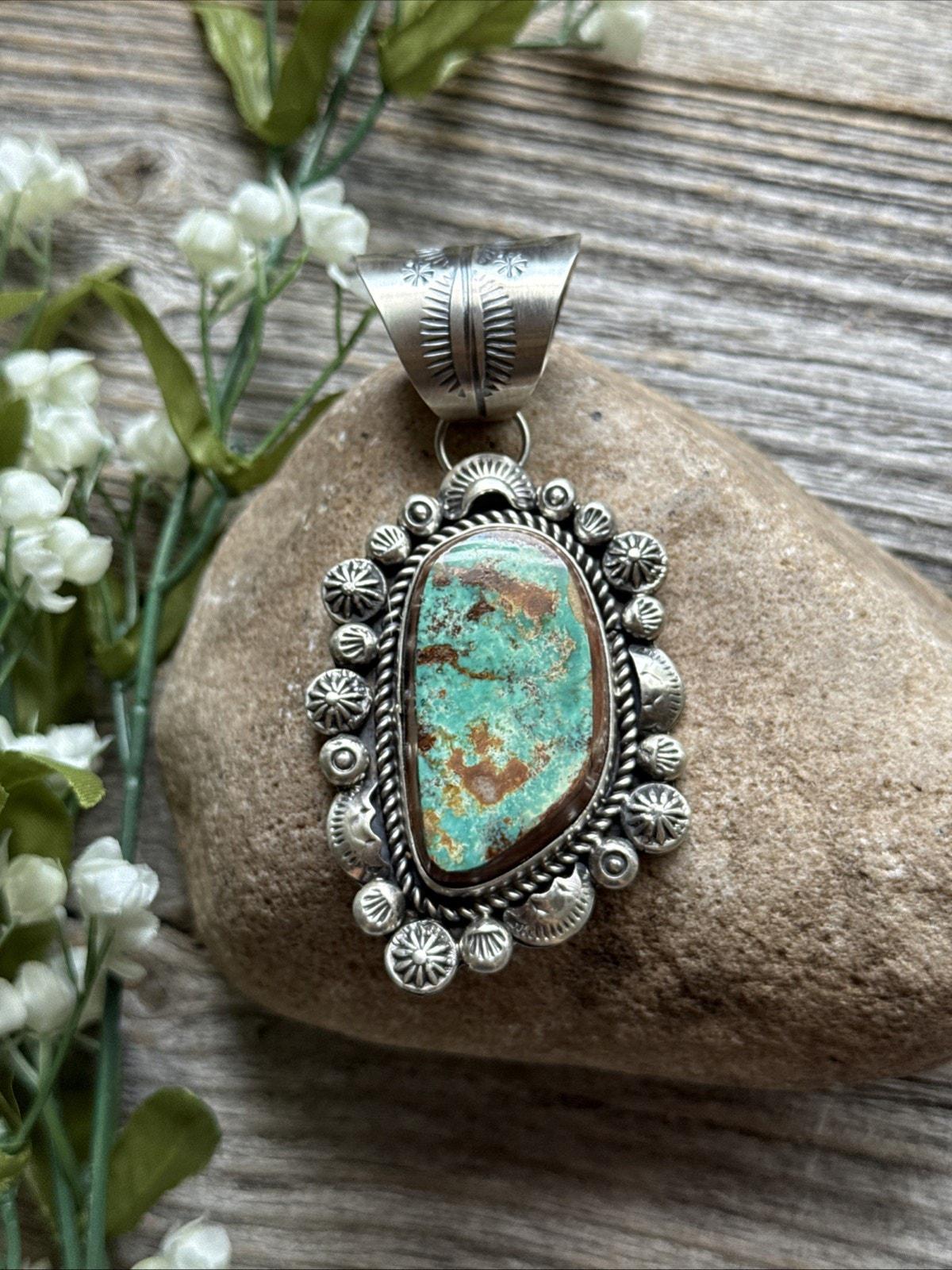 Navajo Sterling Silver Royston Turquoise Pendant. K Yazzie. Gift