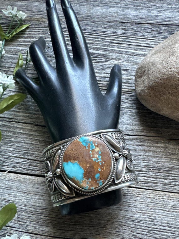 Andy Cadman Sterling Silver Blue Royston Turquoise Cuff Bracelet