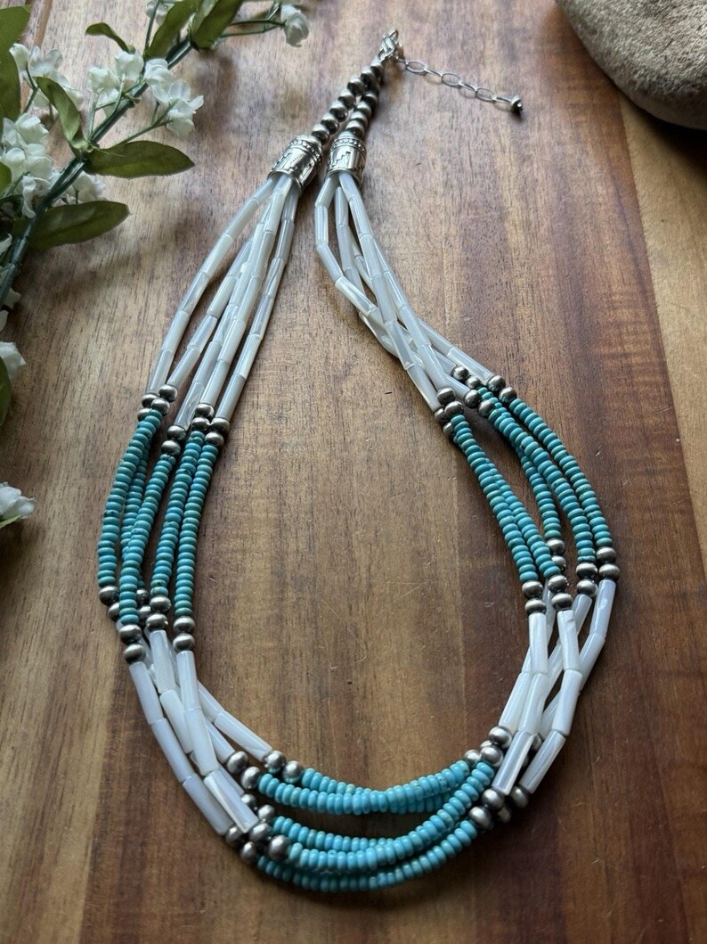 Sterling Silver Multi Strand MOP Mother of Pearl Turquoise Bead ...