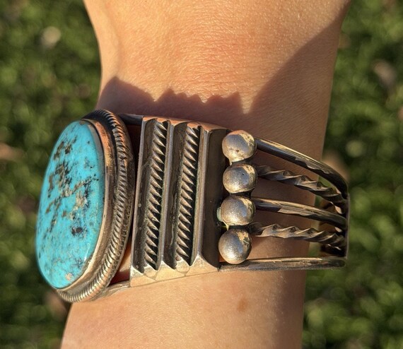 Navajo Native American Sterling Silver Blue Turquoise Cuff