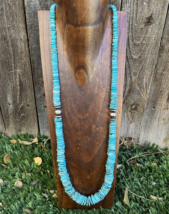 Rare Longer 32 Inch Vintage Navajo Turquoise Sterling Silver Necklace Rare Longer 32 Inch Vintage Navajo Turquoise Sterling Silver Necklace