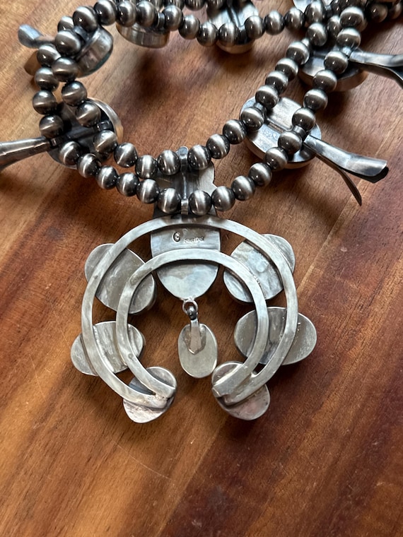 Navajo Sterling Silver White Water Turquoise Squash Blossom Pearls