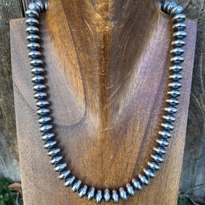 Collana con perle a piattino piatto da 10 mm in argento sterling 925 del sud-ovest da 18 pollici