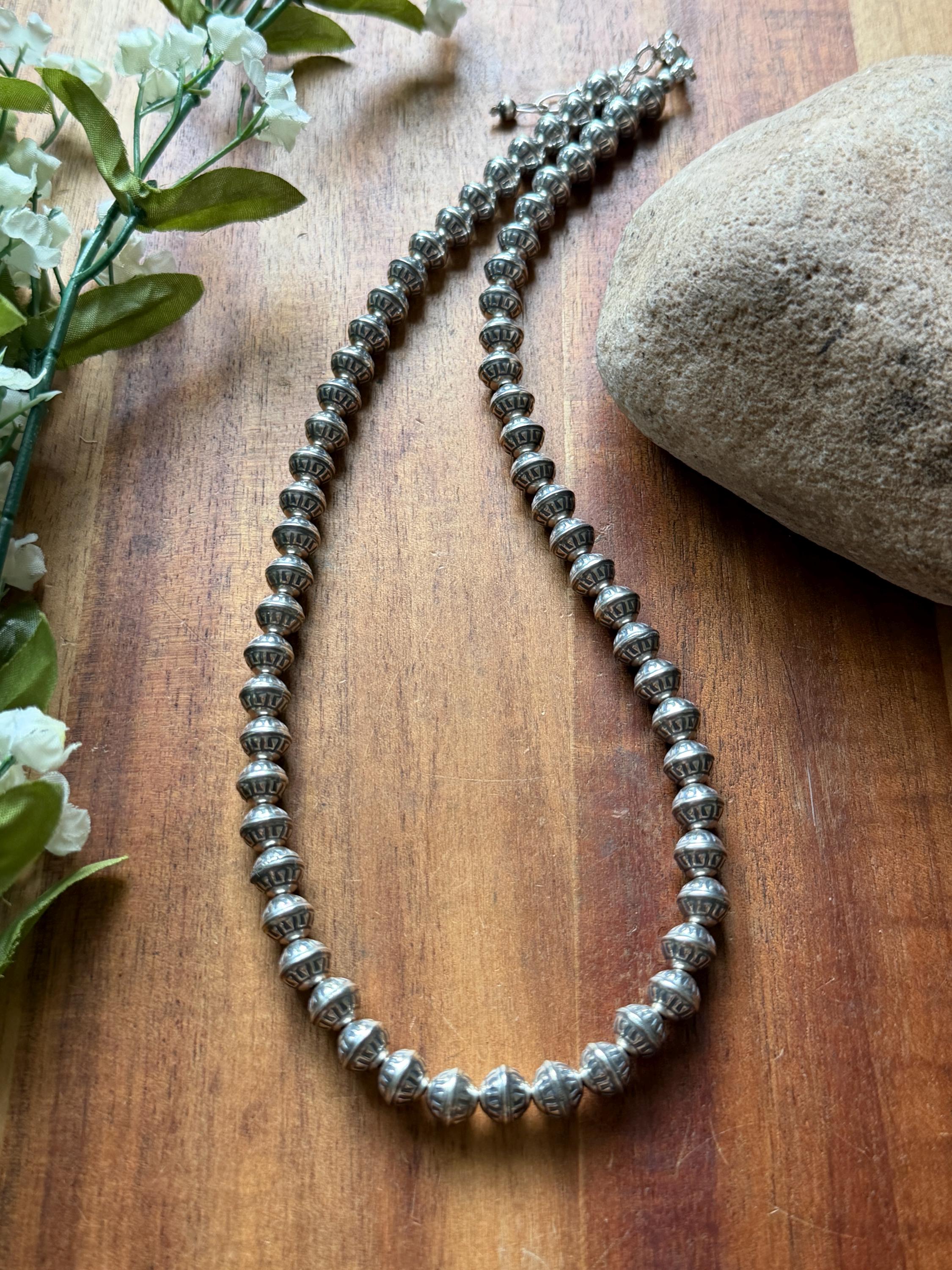 スターリングシルバー 8mm 刻印入りパールビーズネックレス - Etsy 日本