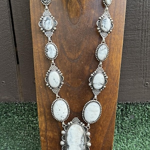 Navajo Sterling Silver White Buffalo Turquoise Lariat Necklace Set Mary Ellen