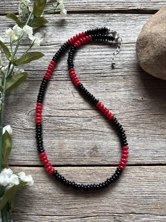 Sterling Silver Black Onyx W Red Coral Bead Necklace. 18 Inch - Etsy