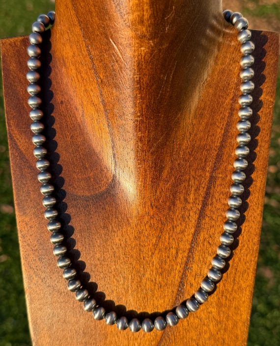 7 mm 南西部風 925 スターリングシルバー パールビーズネックレス