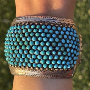 Vintage Navajo Sterling Silver Blue Turquoise Cluster Cuff Bracelet Signed