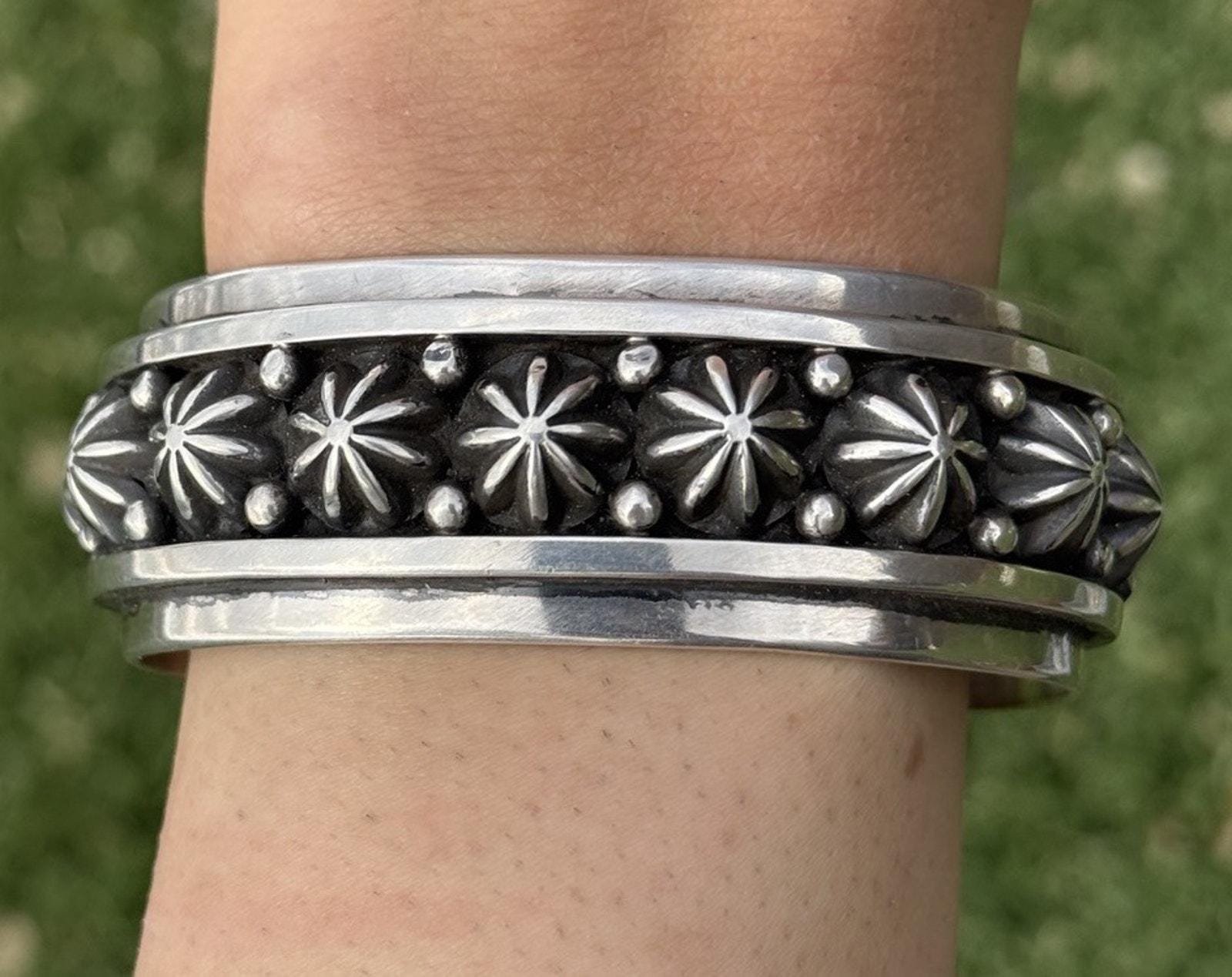 Navajo Native American Sterling Silver Star Stacker Cuff Bracelet