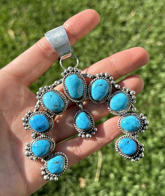 Navajo Sterling Silver Turquoise Naja Pendant. Kee J - Etsy