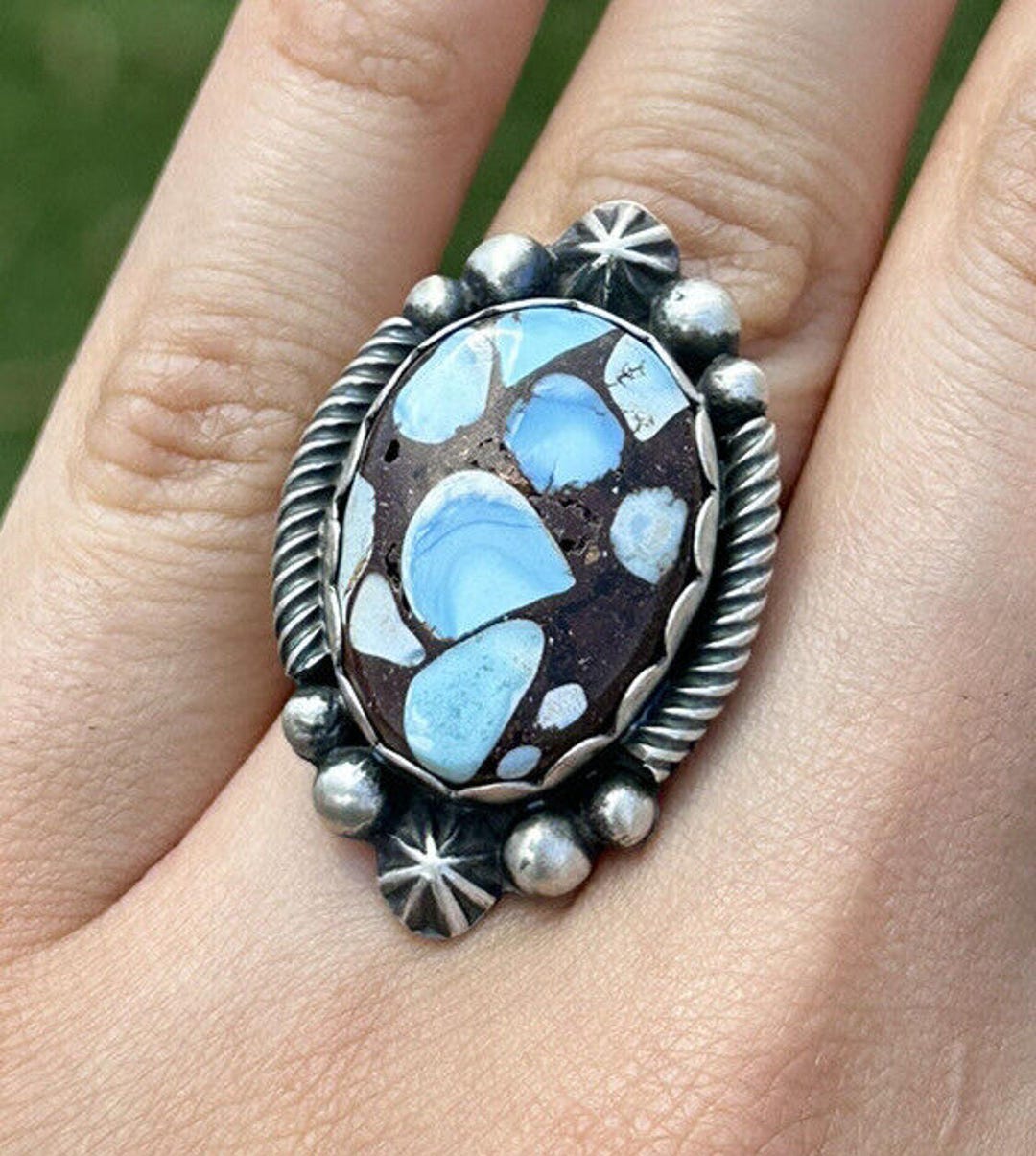 Ray Bennett Sterling Silver Golden Hill Turquoise Ring. Size 6.5
