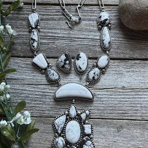 Navajo Sterling Silver White Buffalo Turquoise Lariat Necklace Set Mary Ellen